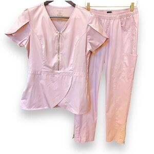 Jaanuu Women's Light Pink Scrub Set - Zipper Top & Cargo Pants